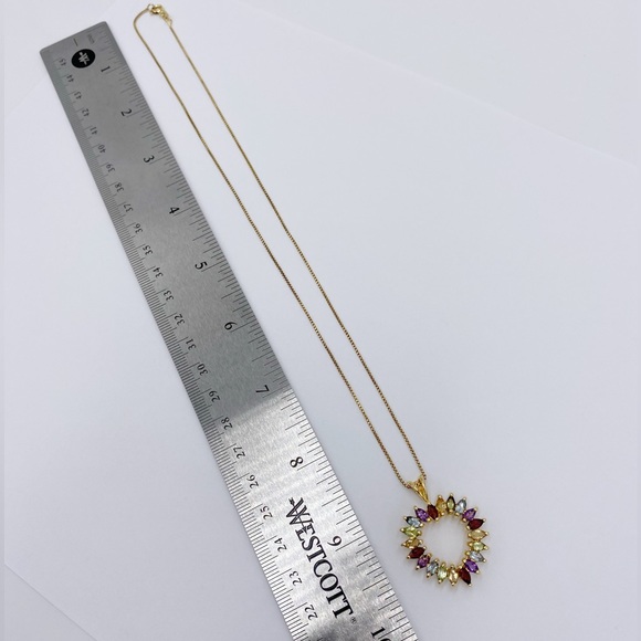 Vermeil Sterling Silver 925 Heart Multi Color Stones Pendant Necklace - Picture 6 of 12